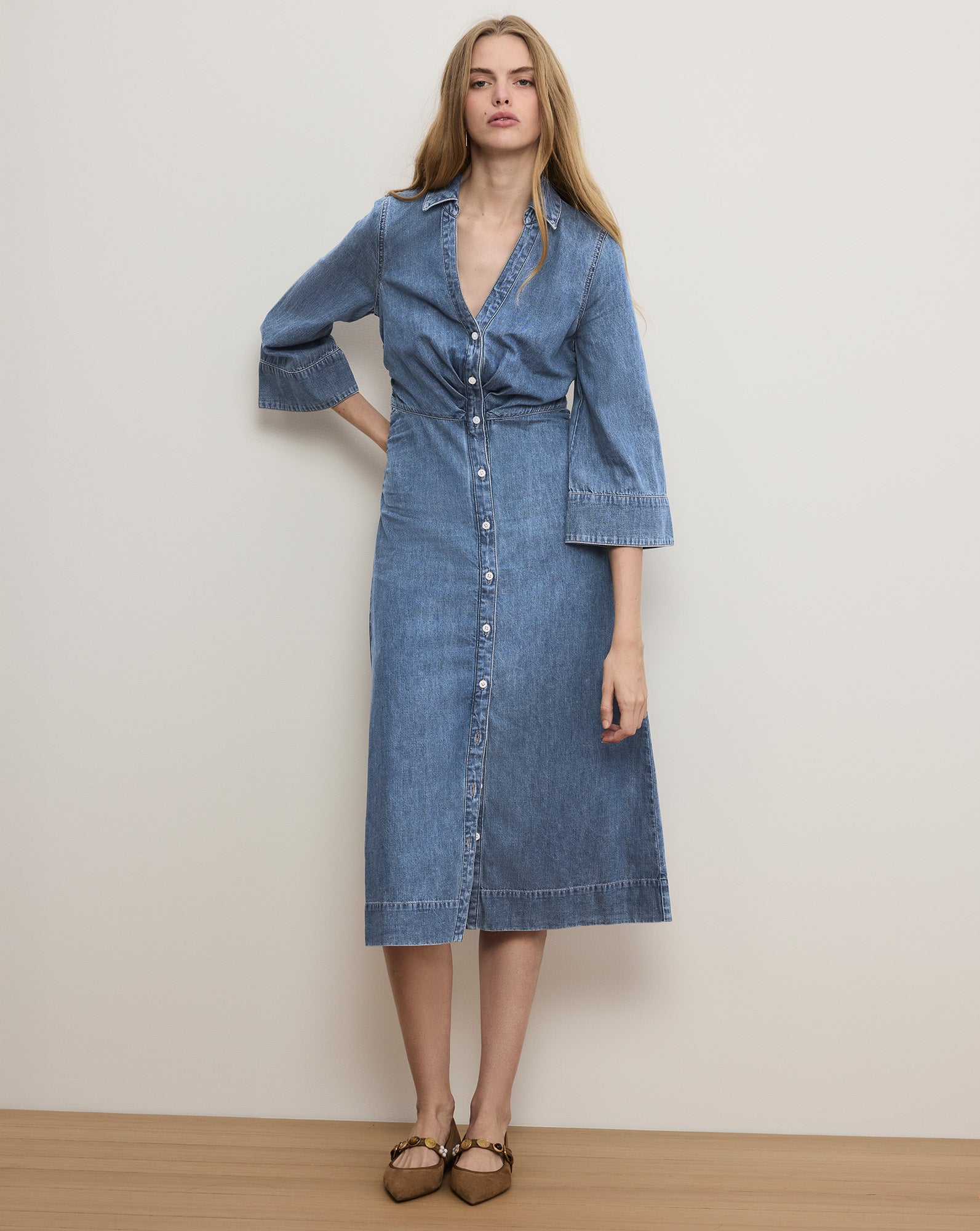 Haydon Denim Midi Shirtdress — Rebel Blue