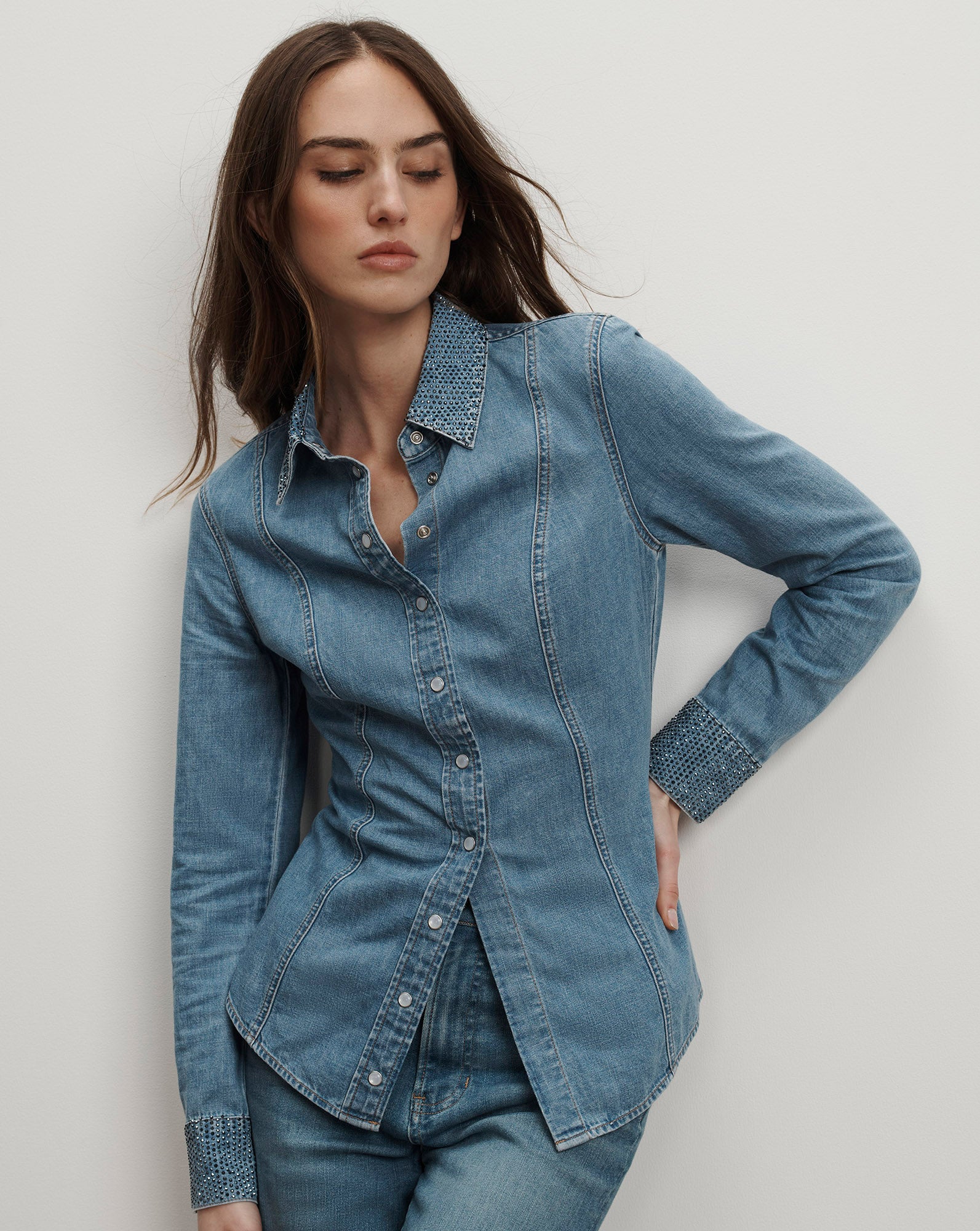 Eddie Embellished Chambray Shirt — Riviera Breeze