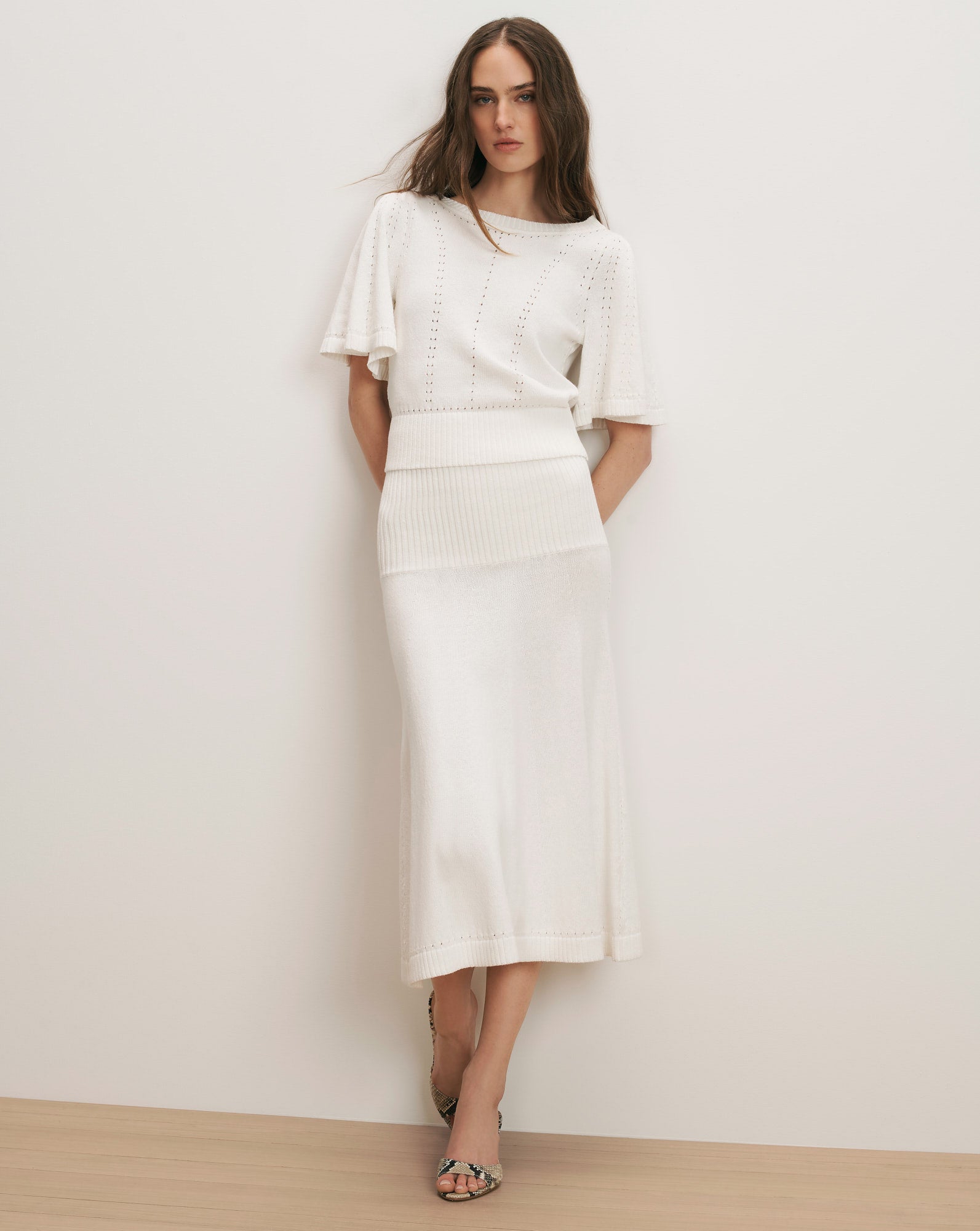 Cazian Knit Midi Skirt — Off-White