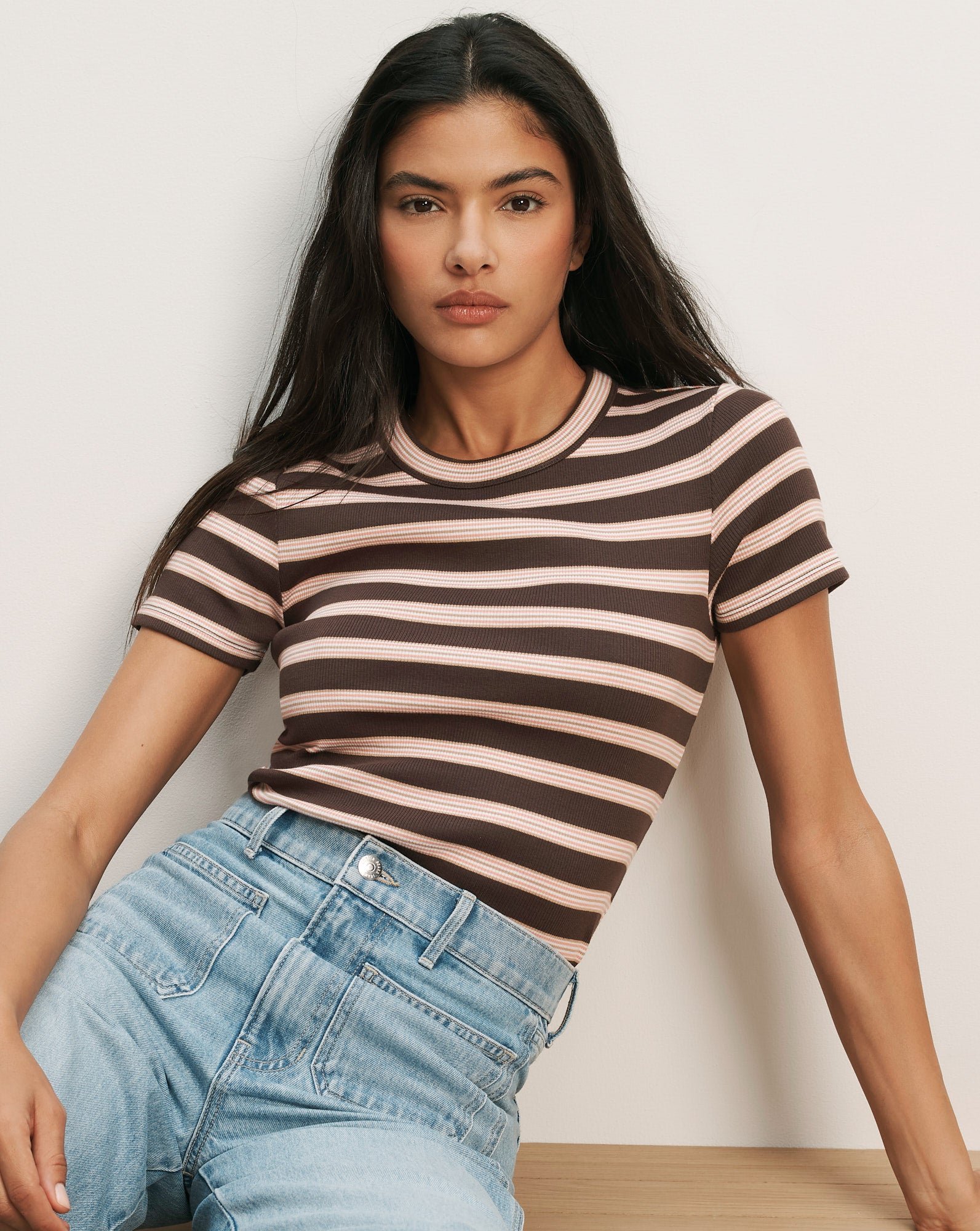 Pruitt Striped Ribbed T-Shirt — Brown Stripe